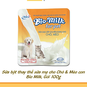 Sữa bột thay thế sữa mẹ cho Chó con, mèo con Bio Milk, Gói 100gr