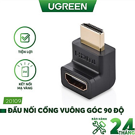 Đầu nối cổng HDMI male sang HDMI female vuông góc 90 độ - UGREEN 20109 - (màu đen)