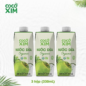 Combo 3 Hộp Nước dừa đóng hộp Cocoxim Organic dung tích 330ml/Hộp
