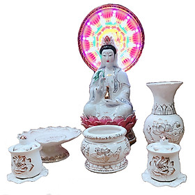 Mua Combo Quan Âm tọa đài sen tỏa hào quang Led PT0203