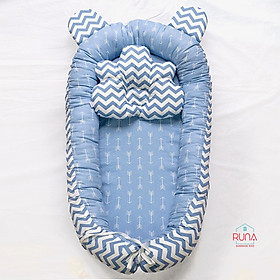 Đệm ngủ cho bé Nôi ngủ chung giường cho bé sơ sinh Runa Kids vải Cotton Hàn thoáng mát giúp bé ngủ ngon chống giật mình