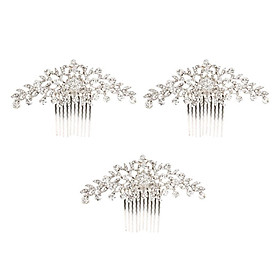 3pcs/Set Bridal Wedding Flower Leaf Rhinestone Hair Comb Slide Clip Silver