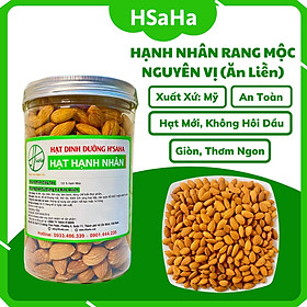 Hạt Hạnh Nhân Rang Mộc HSaHa - Hạnh Nhân Tách Vỏ Mỹ Sấy Chín Nguyên Vị Ăn Liền, Mới, Giòn, Thơm Ngon - Hộp 500g