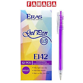 Hộp 12 Bút Gel Bấm 0.5 mm - Eras E142 - Mực Tím
