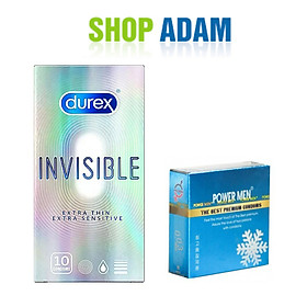 Bao Cao Su Siêu Mỏng Durex Invisible Extra Thin (H10) + BCS 0.03mm Hương Bạc Hà Power Men Invi (H3) - Hàng Chính Hãng 100% - Che Tên Sản Phẩm