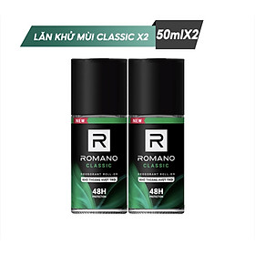 Combo 2 Lăn khử mùi Romano Classic kháng khuẩn & khô thoáng cả ngày 50ml*2