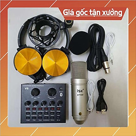 combo livestream SOUND CARD V8 autotune micro AT100 Tặng tai nghe chụp thu âm siêu hay