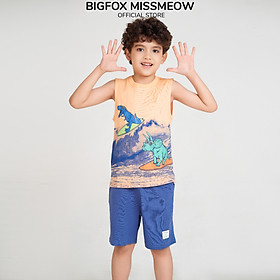 Bộ sát nách bé trai Bigfox Miss Meow mùa hè kiểu ba lỗ chất cotton in khủng long size đại 3,9,11 tuổi 25kg 40kg.1926 - BỘ BALO CAM KL LSÓNG - 113cm, 18-20kg (5)