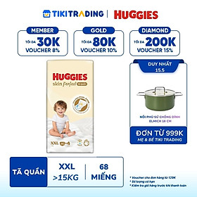Tã quần Huggies Skin Perfect Mega Jumbo XXL64+4 miếng với 2 vùng thấm giảm kích ứng da