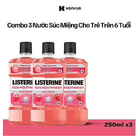 Bộ 3 chai Nước Súc Miệng Listerine Kids Mouthwash with berry shield Dành Riêng Cho Trẻ Trên 6 Tuổi 250ml/chai