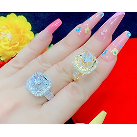 Nhẫn Nữ mạ vàng or bạch kim kiểu dáng hình vuông đính đá
