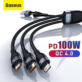 Mua Cáp sạc nhanh 3 đầu Baseus Flash Series 3in1 Plus (USB+ Type C to Micro+Lightning + Type C  100W Quick Charge and Data C) - Hàng Chính Hãng