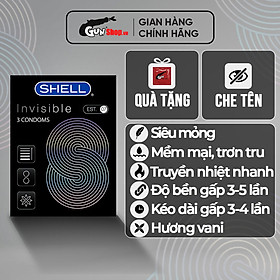 Bao cao su Shell Invisible - Siêu mỏng, chống tuột, kéo dài thời gian - Hộp 3 cái