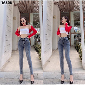 Quần Jeans Nữ Lưng Cao Co Giãn Chít Gân thời trang
