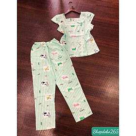 Đồ bộ nữ,đồ ngủ mặc nhà vải lụa quần dài BD 111 họa tiết dễ thương size 47-62kg