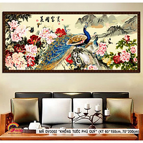 Mua Tranh tô màu theo số sơn dầu số hoá DIY Khổng tước phú quý Tranh công mẫu đơn DV3002