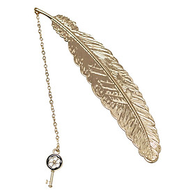 Bookmark Kim Loại Đánh Dấu Sách Hình Lông Vũ Dây Treo - Chìa Khóa