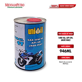 Dầu Nhớt Tổng Hợp MiennamPetro Unioil Motor Oil 4T 10W-40 API SN JASO MA2 946ml Cao Cấp Dành Cho Xe Mô Tô Thể Thao