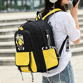 Balo Đi Học Pikachu tích hợp Lỗ tại nghe + cáp sạc USB- Tặng Kèm Móc khóa Pikachu - Ohazo! BL130