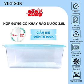 Hộp Nhựa Thực Phẩm Chữ Nhật Nắp Kín Có Khay Ráo Nước Việt Son 2.5L