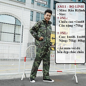 Áo Mưa BỘ LÍNH Vải Dù Cao Cấp Dành Cho Người Cao Trên 1M6 Đến 1M80 Cả Nam & Nữ AM11