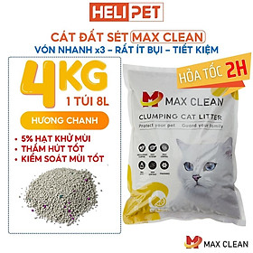 Cát Vệ Sinh Cho Mèo Max Clean 4Kg Vón Cực Nhanh, Rất Ít Bụi, Thấm Hút Tốt Dùng Tốt Cho Cả Máy Vệ Sinh và Khay Vệ Sinh- HeLiPet- HeLiPet