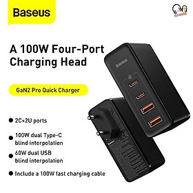 Mua Bộ sạc nhanh 100W Baseus GaN2 Pro Quick Charger 2C 2U - Hàng chính hãng