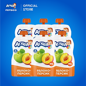 Combo 6 Gói Trái cây nghiền vị táo và đào Agusha 90g/gói dành cho bé từ 6 tháng trở lên