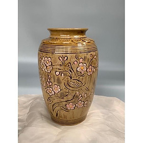 Mua Bình cắm hoa em mộc  hoạ tiết khắc vẽ thủ công. Gốm sứ Bát Tràng