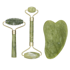Jade Roller Set Jade Face Rollers & Gua Sha Scraper for Skin Care Anti-aging Face Eye Neck Beauty Roller Facial Massager