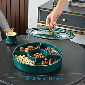 Mua Khay đựng mứt   các loại hạt   bánh kẹo tết bằng sứ xanh có nắp và hoạ tiết viền vàng