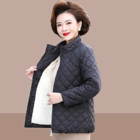 Áo Khoác Bông Dáng Ngắn Lót Lông Cừu Mùa Đông Cho Mẹ AK08 - Hàng Quảng Châu Cao Cấp