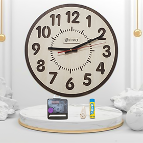 Đồng Hồ Treo Tường Kim Trôi Decor Trang Trí Bằng Gỗ, Thương Hiệu FIVO Mẫu FW02, Thiết Kế Sang Trọng Tặng Kèm Pin Và Móc Treo Tường. - FW02M01