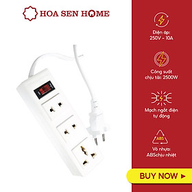 Mua Ổ cắm ba lỗ Điện Quang 002A-02-2M dây dài 2m  tải 2500W  màu trắng - Hoa Sen Home - Hàng chính hãng