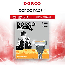 DORCO PACE 4 - Dao Cạo Râu Hàn Quốc 4 Lưỡi - Hộp Làm Quà Tặng Gồm 1 Cán và 9 Đầu Cạo
