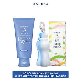Bộ Đôi Sữa Rửa Mặt Tạo Bọt Chiết Xuất Tơ Tằm Trắng Senka Perfect Whip 120g Tặng Lưới Tạo Bọt