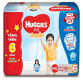 Tặng 6 miếng - Tã Quần Huggies Dry Size XXL30 30 Miếng - Từ 12-17kg