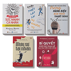 Hình ảnh Bộ sách 5 cuốn:Lộ trình sức mạnh cá nhân,Thiết lập lại sự khước từ, Bí quyết thành công trong hùng biện đàm phán thuyết trình, Bí quyêt khơi đậy đam mê làm thay đổi cuộc sống, Mưu sự tại nhân