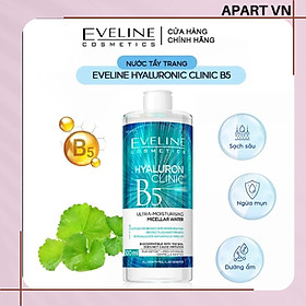 [Tặng rửa mặt Evelin] Nước tẩy trang Eveline Hyaluron Clinic B5 và tinh chất rau má 3 in 1 500ML