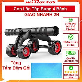 Con lăn Tập Cơ Bụng Bánh Xe Trợ Lực mi02 Thế Hệ Mới 2023 hỗ trợ tập Plank Kèm Bệ Tỳ Tay, Đồng Hồ, Đệm Gối - Chính Hãng miDoctor