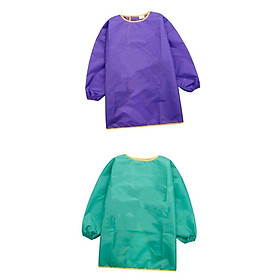 Painting Waterproof Smock Long Sleeve Art Bib Kid Craft Apron M Purple+Green