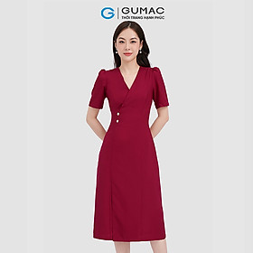 Đầm chéo GUMAC DC11055 phối nút thanh lịch