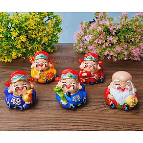 Mua Bộ 05 tượng Ngũ Phúc Lâm Môn size 7cm kiểu dáng tròn đầy - tặng kèm túi 50 xu vàng may mắn