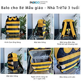 Hình ảnh Balo Trẻ em 4 tuổi Beddybear Cho Bé Trai hoặc Gái học Mầm non Beddy bear họa tiết hình thú 3D - Ba lô Thiết kế chống gù - Bảo hành chính hãng 2 năm