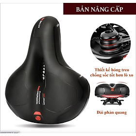 Yên Xe Đạp, Đệm Yên Xe Đạp Thể Thao Siêu Êm, Chống Nước Có Đèn Phản Quang Ban Đêm - Đen Đỏ