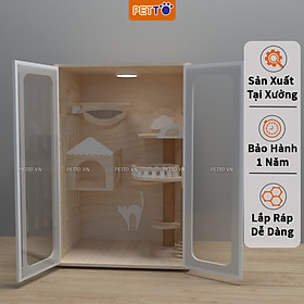 Tủ mèo bằng gỗ HIỆN ĐẠI kết hợp cửa kính cường lực trong suốt