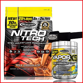 Combo Tăng cơ-Siêu mạnh mẽ Nitro tech bịch 10lbs + Vapor X5 hộp 30 lần dùng - Tăng cơ nhanh chóng, Tăng sức mạnh, tăng sự tỉnh táo, tăng sức bền - Kèm quà - Hàng chuẩn chính hãng