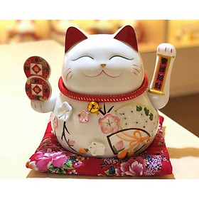 Mua Mèo thần tài May mắn Hoa đào vẫy tay kèm sạc và đệm 23cm