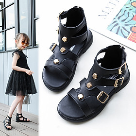 Sandal bé gái 3 - 15 tuổi phong cách Hàn Quốc quai ngang kết hợp khóa kéo sau sành điệu ES007