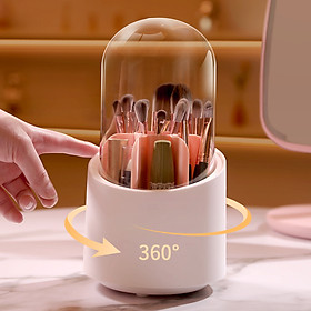 Hộp Đựng Cọ Mỹ Phẩm, Trang Điểm Để Bàn Tiện Dụng, Chất Liệu Nhựa Cao Cấp, Xoay 360 Độ
